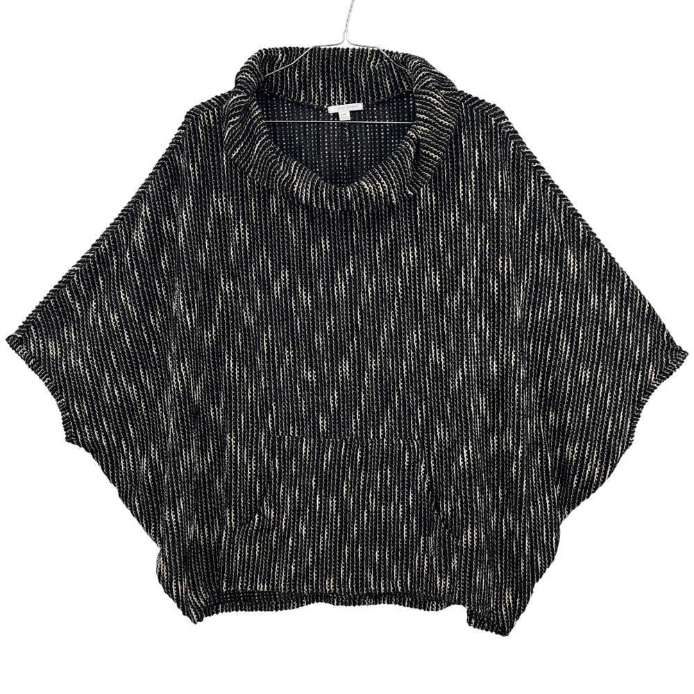 Erin London Women's Cowl Neck Poncho‎ Sweater Black White Textured  L/XL